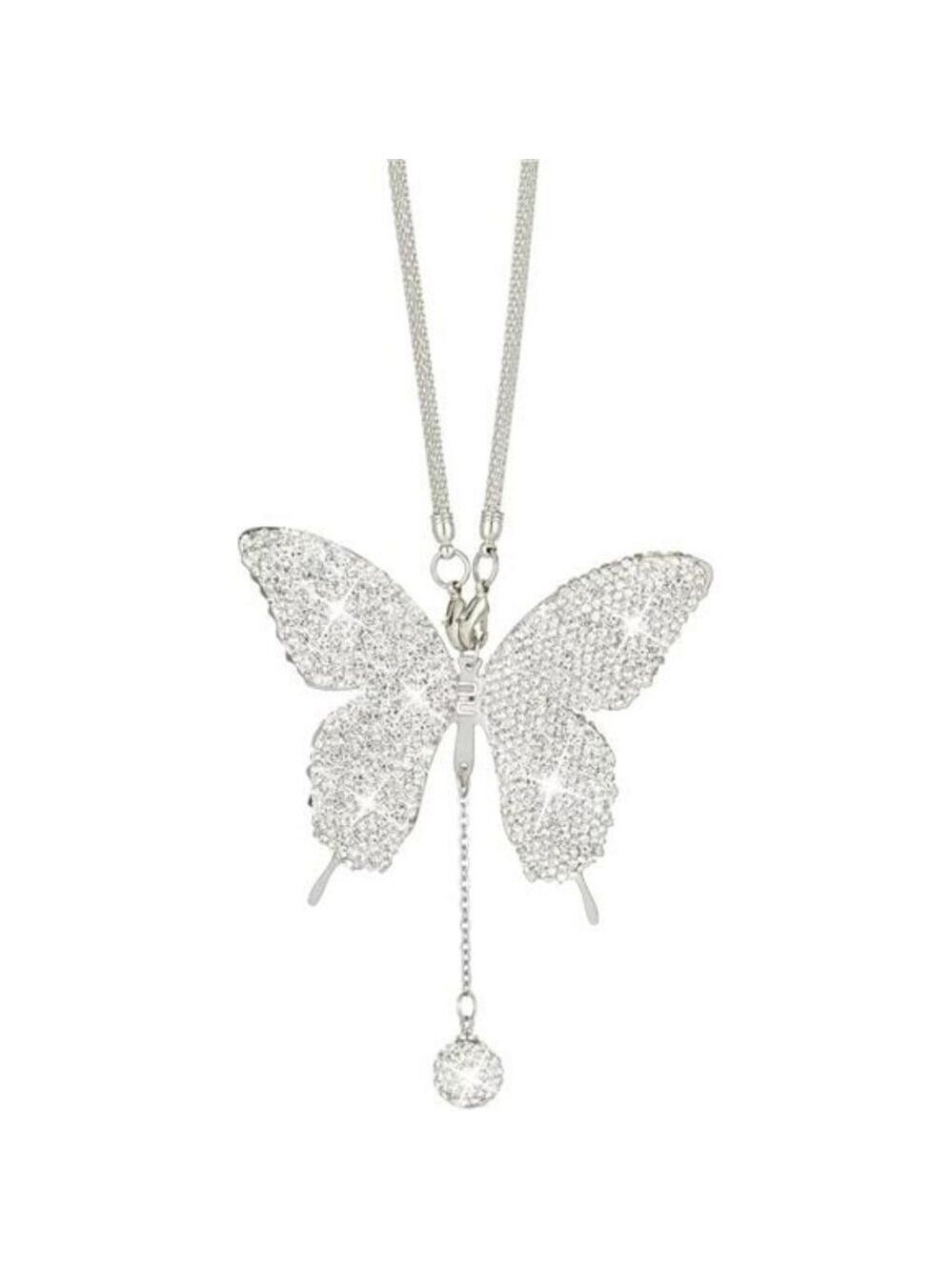 Butterfly Crystal Car Charm Bling Rear View Mirror Hanging Ornament Gift for Wom